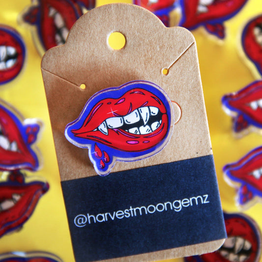 Bite Me Acrylic Vampire Pin Harvest Moon Gemz