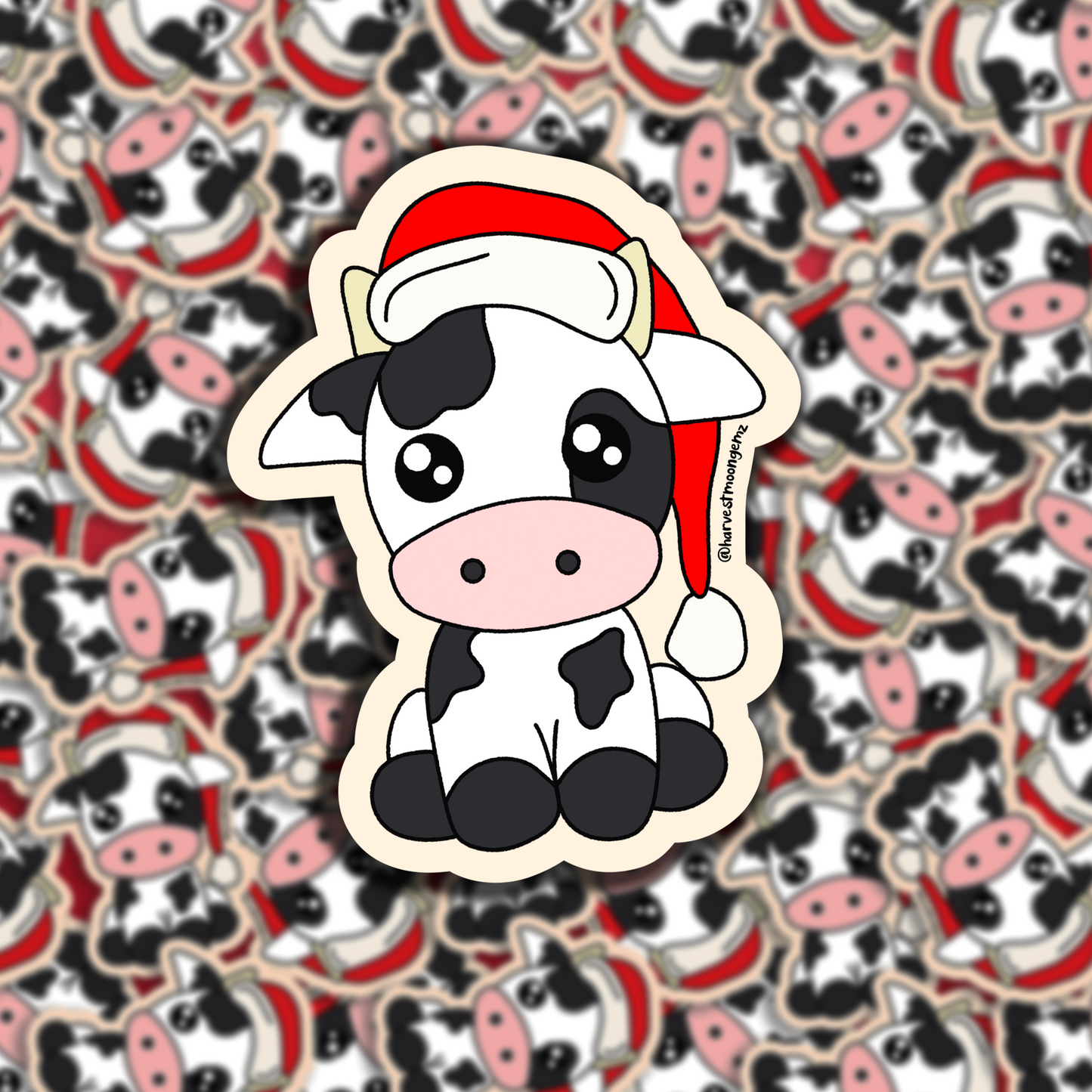 Santa Hat Cow Sticker