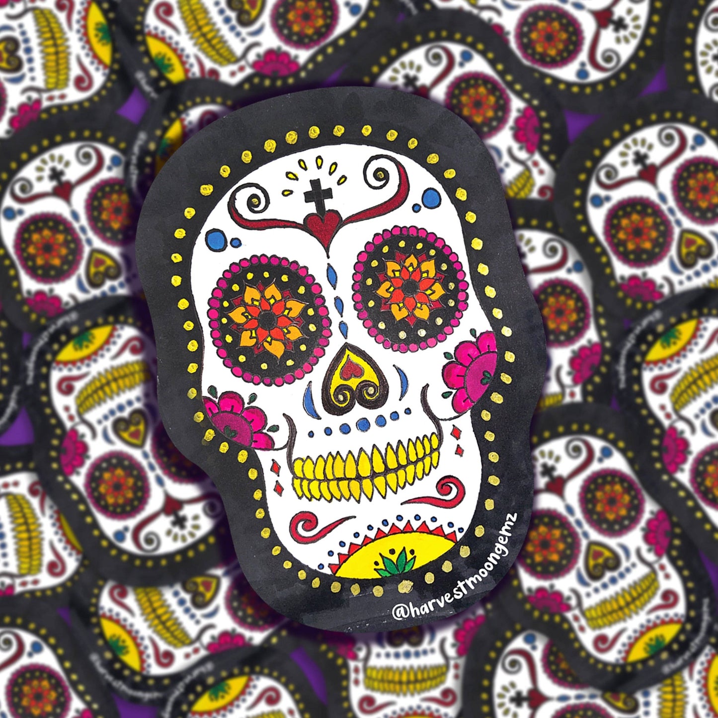 Traditional Sugar Skull Sticker Harvest Moon Gemz